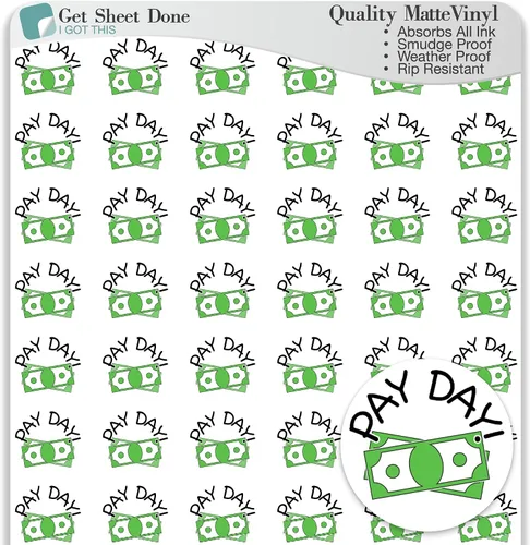 Calcomanías para planificador de día de pago/día de pago/54 divertidas calcomanías de vinilo (1/2")/facturas de presupuesto, trabajo financiero,