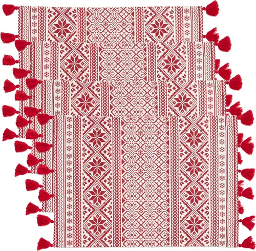 Miniatura 2 de Mantel individual rojo con patrón de Navidad, 14 x 20 pulgadas, rectangular, 100% algodón, (4 piezas).