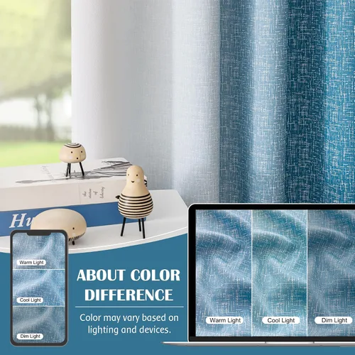 Miniatura 9 de Cortinas Ombre 100% Opacas de 63 Pulgadas de Largo 2 Paneles para Dormitorio Azul Blanco Patrón Degradado Oscurecimiento de Habitación Aislamiento