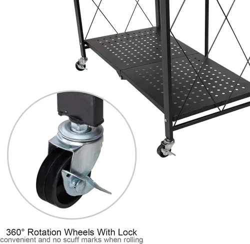 Miniatura 6 de Muichi Estante plegable de 3 niveles, estantes plegables con ruedas, estantes plegables, unidad de estantería de metal, organizador