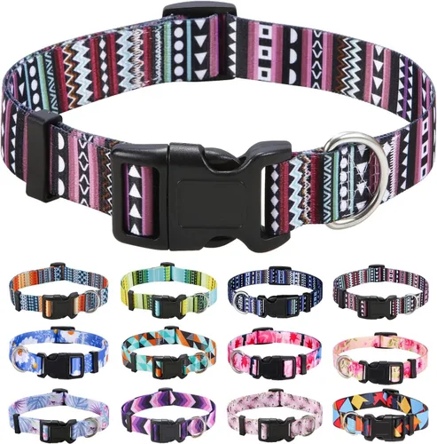 Miniatura 10 de Mihqy - Collar de perro, patrones geométricos florales, tribales, bohemios, collar de estilo étnico, suave y ajustable, para perros pequeños, Pink