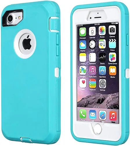 Miniatura 14 de Funda para iPhone 8 y iPhone 7, resistente, con función atril, protector de pantalla integrado, 4 en 1, fuerte y resistente a prueba de golpes