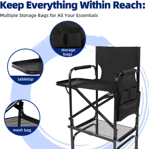 Miniatura 5 de Silla de maquillaje plegable con bolsas de almacenamiento plegables de mesa para artistas de maquillaje para guardar estuches y pinceles
