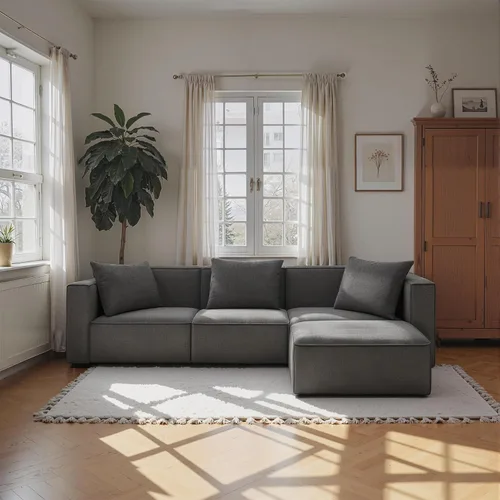 Miniatura 13 de Acanva Juego de Sofá Seccional Modular de Lujo para Sala de Estar, Sofá de Estilo Moderno Minimalista con Otomana y Chaise, Forma de L, Gris