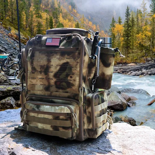 Miniatura 9 de Mochila de aparejos de pesca, mochila de pesca resistente al agua con soportes para cañas para 4 cajas (cajas no incluidas)