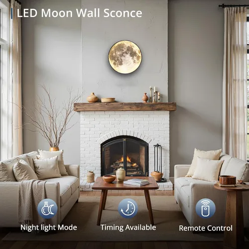 Miniatura 2 de Lámpara de pared de luna regulable de 9.5 pulgadas con control remoto, moderna lámpara de pared LED enchufable, lámpara de pared negra de 12 W