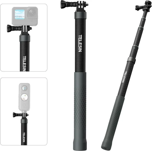 Invisible Selfie Stick 3.9 ft/47.2 "Monopod de fibra de carbono telescópica poste para Insta360 X5/X4/X3/X2 GOPro 13 12 11 10 9 8 DJI Action 5 Pro