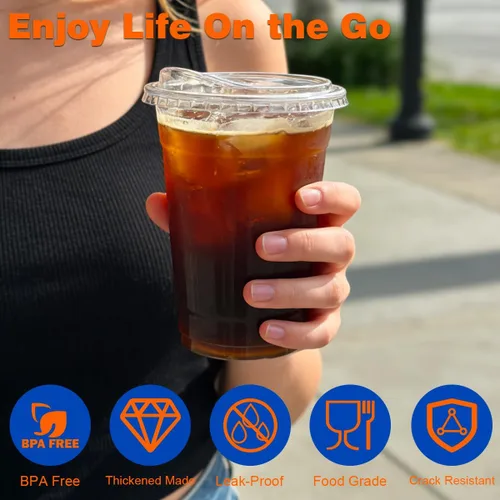 Miniatura 9 de ARTLYMERS Paquete de 100 vasos de plástico transparente de 16 onzas con tapas, tazas desechables para café helado con tapas para sorbos para bebidas