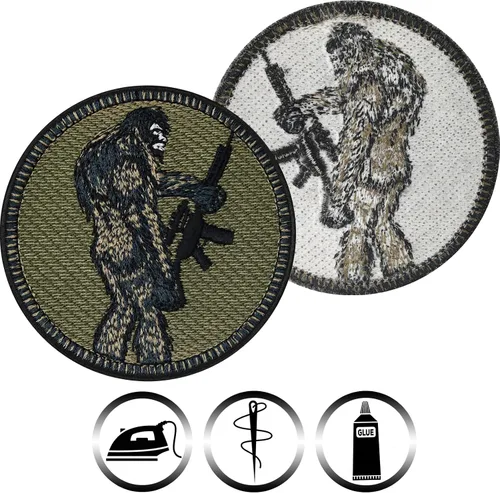 Miniatura 3 de Parches tácticos de moral: Pie grande con pistola, plancha, coser divertidos parches militares para chaleco, uniforme, cuero, 2.95 x 2.95