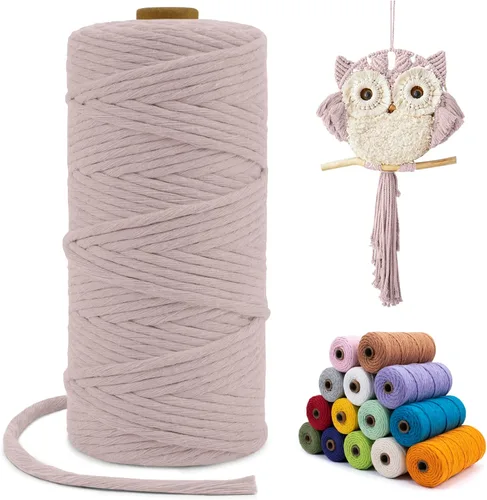 Miniatura 58 de Cuerda de macramé de una sola hebra de 0.197 in x 110 yardas, cuerda de macramé de algodón natural de 0.197 in, cuerda de algodón grueso para colgar