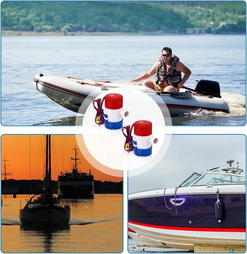 Miniatura 6 de Gisafai Bomba de sentina de 12 V sumergible para barco eléctrico de bajo ruido, bomba de agua automática no automática para barco, tanque de agua