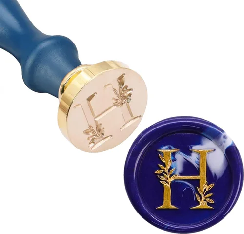 Miniatura 2 de SWANGSA Kit de Sello de Cera con Inicial del Alfabeto H, Sello de Sellado de Letras con Hojas Botánicas Elegantes Vintage con Perlas de Cera