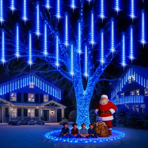 Miniatura 9 de PEMOTech Luces de lluvia de meteoritos para exteriores, 38.5 pies, 15 tubos de 11.8 pulgadas, 540 luces LED de Navidad al aire libre, luz