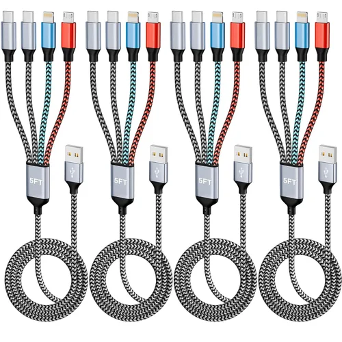 Miniatura 21 de Cargador de teléfono de 90 grados, cable de carga múltiple 4 en 2, cable USB C CarPlay con doble tipo C, micro USB, puerto IP, cable USBC de nailon