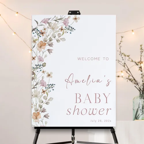 Miniatura 24 de Letrero personalizado de flores silvestres para baby shower, letrero de bienvenida para baby shower, decoración de fiesta de plástico con estacas