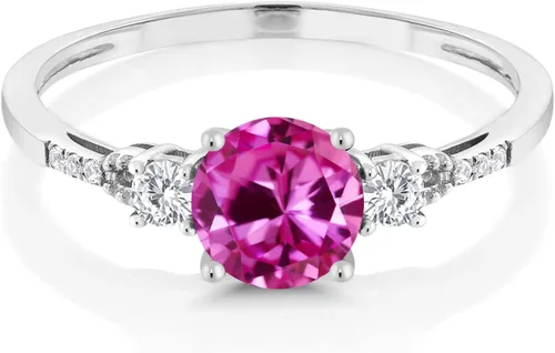 Miniatura 165 de Gem Stone King Anillo de compromiso de 3 piedras preciosas redondas de oro blanco de 10 quilates con piedra natal de 0.236 in con piedra natal