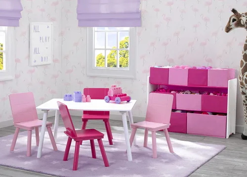 Miniatura 7 de Delta Children Juego de mesa y silla para niños (4 sillas incluidas), Blanco/Rosa
