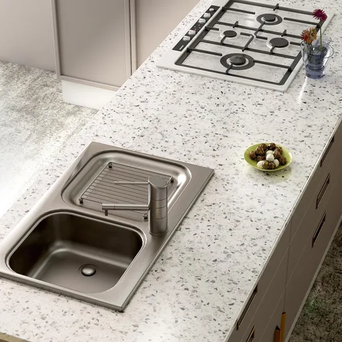 Miniatura 3 de Papel de contacto de terrazo gris y blanco de 88 x 16 pulgadas, papel adhesivo de granito para encimera de cocina, papel tapiz adhesivo