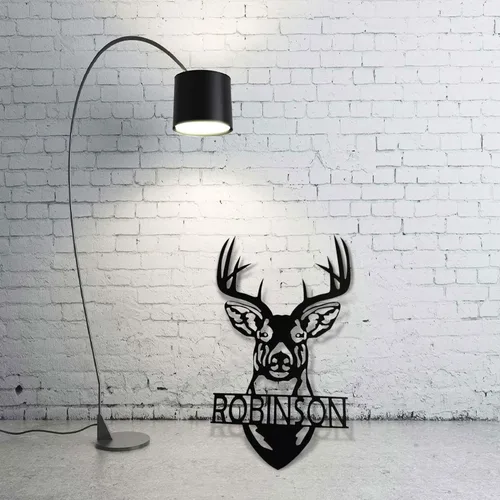 Miniatura 6 de Letrero de metal con cabeza de ciervo, decoración de cabeza de ciervo, monograma personalizado, inspirado en cazador, arte de pared de metal