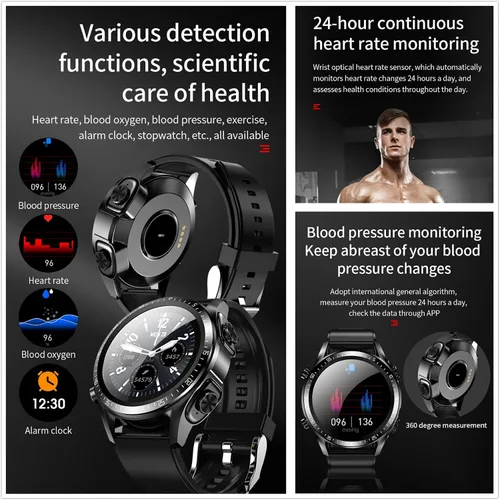 Miniatura 5 de Tuanzi JM03 2 en 1 Reloj inteligente con auriculares 1.28 "Smartwatch TWS HiFi Stereo Wireless Headset Combo Bluetooth Phone Call para Android iOS
