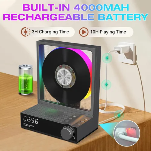 Miniatura 7 de HOTT - Reproductor de CD portátil, reproductores de CD retro Bluetooth 5.3 para el hogar, reproductor de música con altavoz de alta fidelidad, 4000