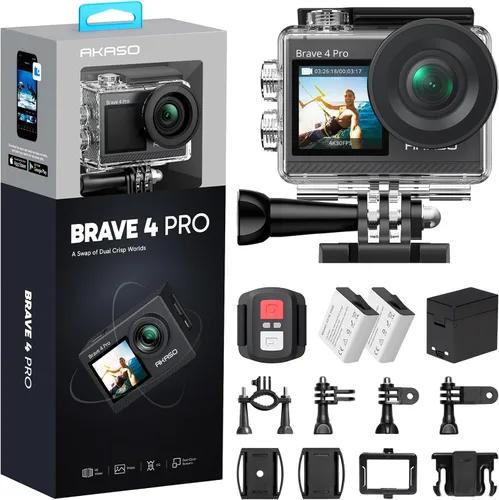 Miniatura 12 de AKASO Brave 4 Pro 4K30 Cámara de acción con tarjeta MicroSD de 256GB U3, cámara impermeable sumergible de 40 metros, EIS, pantalla táctil, control