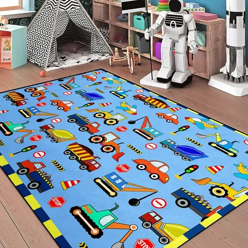 Miniatura 29 de Alfombras de construcción para habitación de niños de 2 x 3 pies, alfombra de juego para autos y camiones, alfombra de coche para niños, alfombra