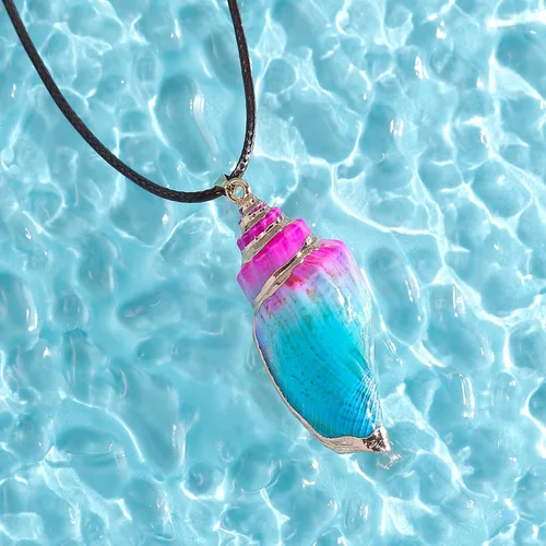 Miniatura 4 de FM FM42 Collar con colgante de concha de concha de mar natural con cadena de cuerda de 27 pulgadas de largo (25 estilos)