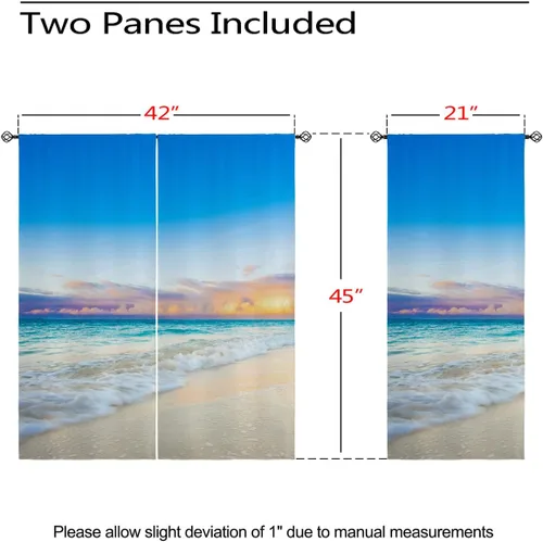 Miniatura 3 de Cortinas opacas de arena para niñas y niños, decoración del hogar, vacaciones, playa, agua azul, puesta de sol, nubes, ojales, aislamiento térmico