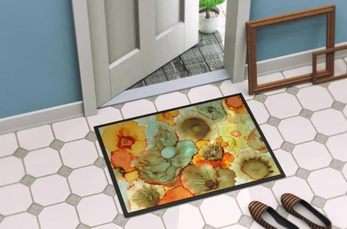 Miniatura 4 de Caroline's Treasures 8959JMAT - Tapete para puerta delantera, 24 x 36 pulgadas, diseño de flores abstractas, verde azulado y naranja