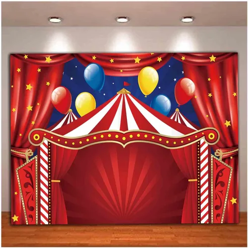 Miniatura 9 de Telón de fondo de carpa de circo roja Big Top temática de carnaval fiesta de cumpleaños fondo de fotografía para recién nacidos baby shower cabinas