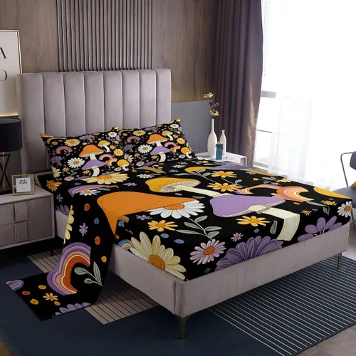 Miniatura 11 de Erosebridal Groovy Flower Sábanas de Cama Fiesta de los 70s Juegos de Sábanas Tamaño Individual Sábanas Florales Arcoíris Juegos de Sábanas y Fundas