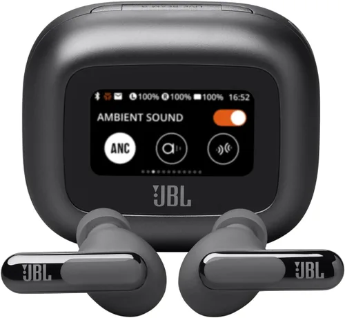 JBL Live Beam 3 - Auriculares True Wireless con cancelación de ruido tipo báculo cerrados, 48 horas totales de reproducción, carga inalámbrica, 6