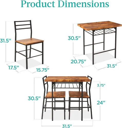 Miniatura 2 de Best Choice Products Juego de comedor moderno de 3 piezas, comedor que ahorra espacio para cocina, comedor, espacio pequeño con marco de acero