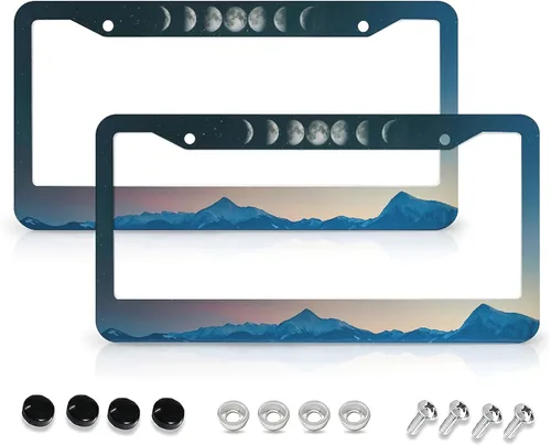 Marco de Matrícula Moon Phase Mountain Paquete de 2, Accesorios de Auto Cubierta Soporte Decoración de Marco de Matrícula Marco de Etiqueta de Auto