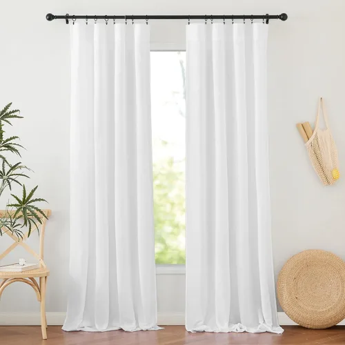 Miniatura 21 de RYB HOME - Cortinas de lino natural de 36 pulgadas de largo, juego de 2 paneles - Cortinas tejidas de lino suaves y transpirables, cortinas ligeras