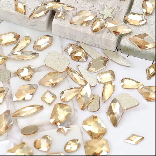 Miniatura 5 de 4880 diamantes de imitación champán para uñas, diamantes de imitación de cristal dorado para uñas, cuentas redondas de cristal con parte trasera