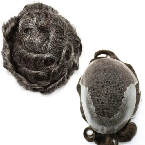 Miniatura 42 de Peluca de repuesto de cabello natural de poliuretano con encaje frontal para hombre (7x9 pulgadas, densidad de luz, 1B40# negro natural con 40% gris)