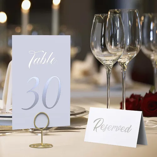 Miniatura 8 de Paquete de 10 letreros de mesa reservados plateados para bodas, fiestas, restaurantes y mesas plateadas, números del 1 al 30 para recepción de boda