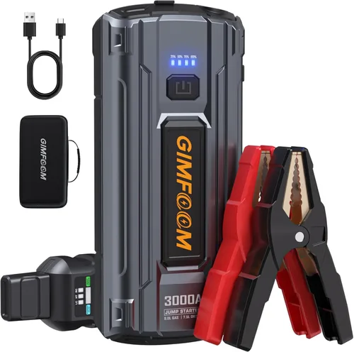 Arrancador de Batería para Coche, Paquete de Arrancador de 3000A para Motores de hasta 9.0L de Gasolina o 7.5L de Diésel, Arrancador de Batería de