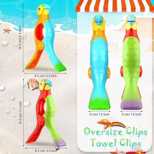 Miniatura 3 de CHENGU 10 clips para toallas de playa, clips para toallas, soportes para sillas de playa, tamaño gigante, pasadores de ropa de plástico, loro