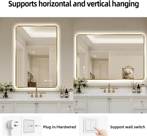 Miniatura 9 de Espejo LED Negro para Baño, 32"x24" Espejo de Baño Inteligente con Luces, Sensor de Movimiento, Antivaho, Regulable Sin Escalones y 3