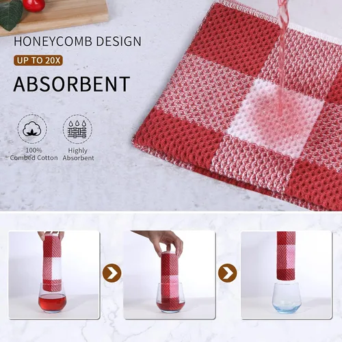 Miniatura 3 de Mordimy Toallas de cocina 100% algodón con tejido de gofre, 13 x 28 pulgadas, paños de cocina súper suaves y absorbentes para secar platos, paquete