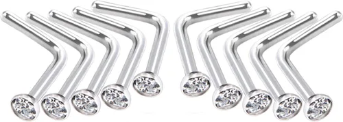 Miniatura 7 de 20 Piezas Piercing de Nariz Curvado Anillo de Nariz de Acero Inoxidable con Cristales Forma en L Tornillo de Nariz Joyería de Piercing, Calibre 20