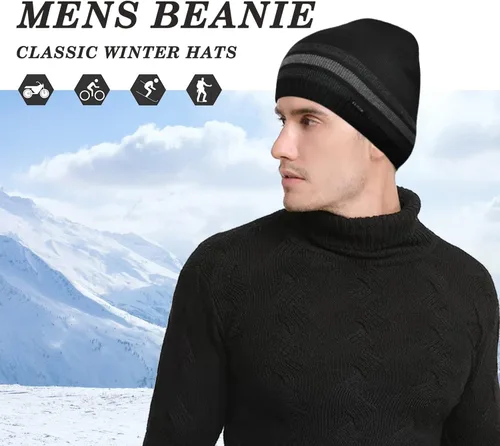 Miniatura 3 de Gorros de vellón para hombre, resistentes al viento, elásticos, de punto de invierno, para exteriores, esquí, correr