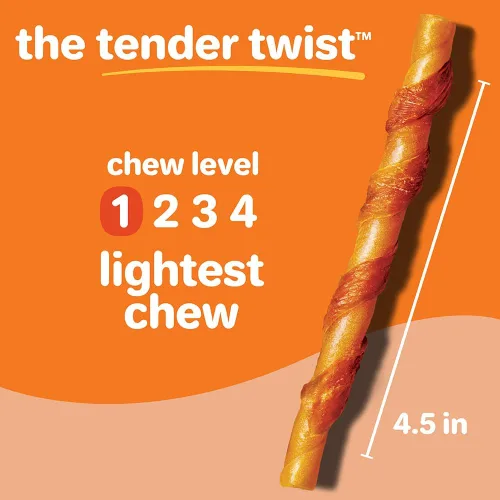 Miniatura 6 de Hartz Oinkies Tender Twists con pechuga de pollo real sin piel cruda para perros, masticables altamente digeribles para perros, 18