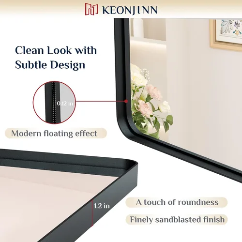 Miniatura 3 de Keonjinn Espejos de baño negros para sobre el fregadero, espejos cuadrados grandes de 36 x 36 pulgadas para pared, espejo rectangular redondeado