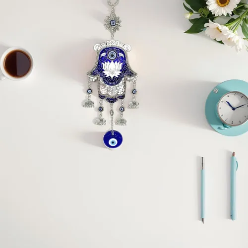 Miniatura 5 de Amuleto de mano Hamsa azul turco para colgar en la pared, diseño retro, CL06