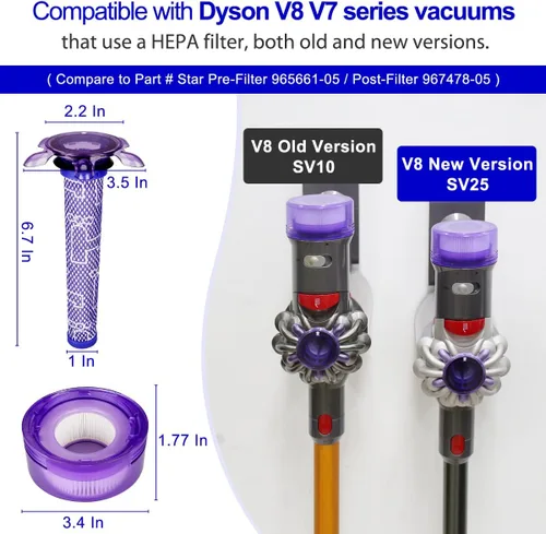 Miniatura 2 de Lemige V7 V8 Kit de repuesto de filtro para aspiradoras inalámbricas Dyson V7 V8 Slim Animal Absolute Motorhead SV10 SV11 SV25 SV37, prefiltros de 2
