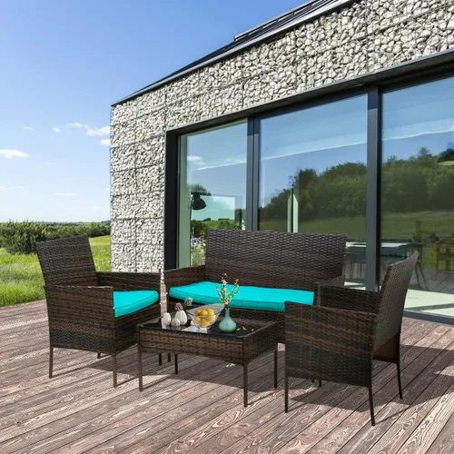 Miniatura 9 de Dkeli Juego de 4 muebles de patio al aire libre de mimbre con cojines gruesos y mesa, modernos juegos de conversación de sillas de ratán para patio